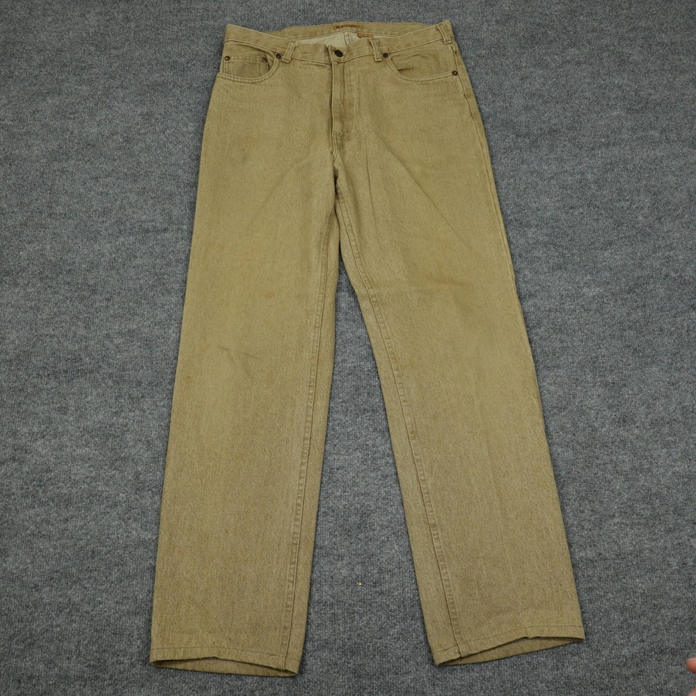 Vintage Ruff Hewn Jeans Mens 34x35 Tan Cotton Straight Leg Utility Workwear USA